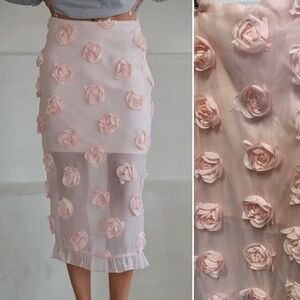 Woven Rosette Sheer Midi Skirt